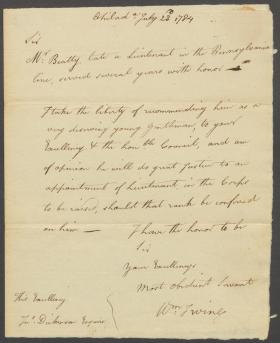 Letter from William Irvine to John Dickinson