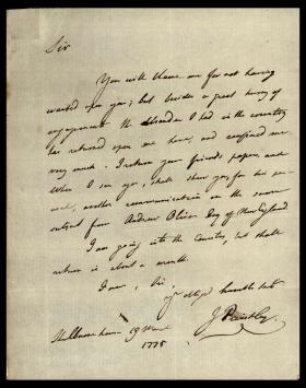 Letter from Joseph Priestley to Jeremy Bentham