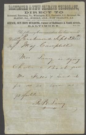 Telegram from Roger B. Taney to J. Mason Campbell