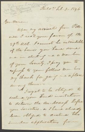 Letter from John Durbin to Daniel Gans, William Hall, and Charles Black