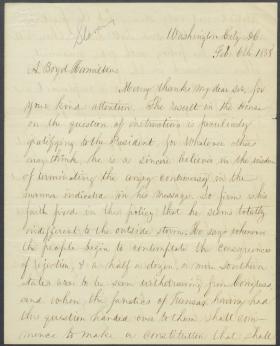 Letter from William Bigler to A. Boyd Hamilton