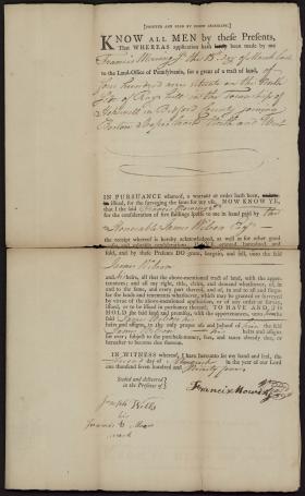 Deed for Land Sold by Francis Mowing Jr. to James Wilson