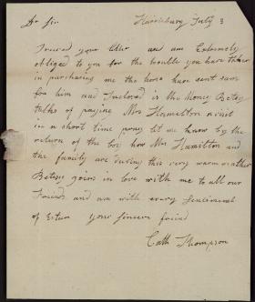 Letter from Catherine R. Thompson to James Hamilton