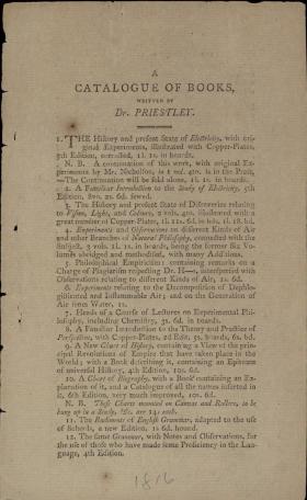 Catalog of Books Written by Joseph Priestley