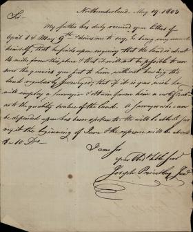 Letter from Joseph Priestley Jr. to John Beckley