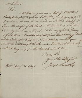 Letter from Joseph Priestley Jr. to Nicholas LeFevre