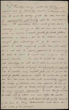 Letter from Joseph Priestley to the Duke of Northumberland