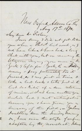 Letter from Charles Himes to William Fisher