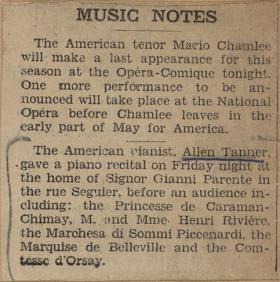 "Music Notes" clipping from unknown newspaper