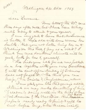 Letters from Spencer Baird to George Lawrence (Oct. - Dec. 1869)