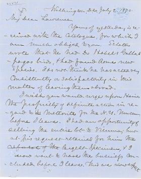 Letters from Spencer Baird to George Lawrence (Jul. - Aug. 1870)