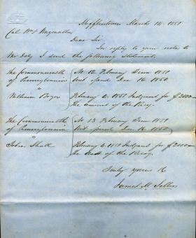 Letter from James Sellers to William Wagenseller