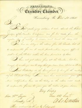 Letter from Andrew Curtin to William Taylor