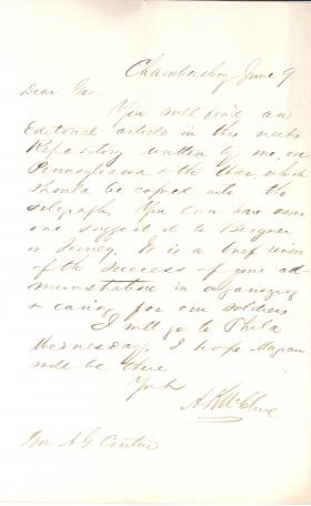 Letters from Alexander McClure to Andrew Curtin