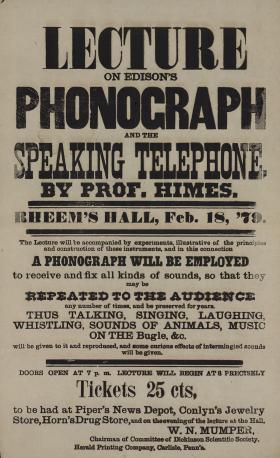 Broadside of "Lecture on Edison's Phonograph"