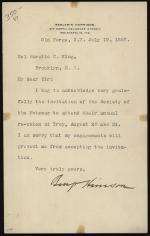 Letter from Benjamin Harrison to Horatio Collins King