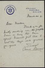 Letter from Annie Besant to Mrs. Mawsou