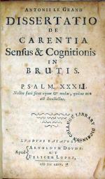 Dissertatio De Carentia Sensus & Cognitionis In Brutis