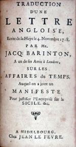 Traduction D'une Lettre Angloise, Ecrite de la Haye le 4. Novembre 1718...