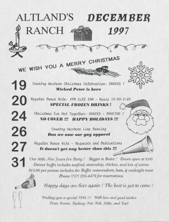 Altland's Ranch Christmas Celebration - December 19 - 31, 1997