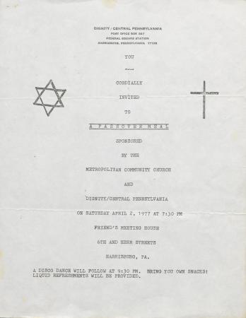 Dignity/Central PA, Passover Flyer - April 2, 1977
