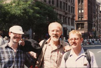 Steven Leshner and two unknown men at event – circa 1995