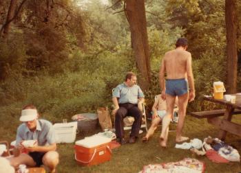 Group of Members with red cooler at the Dignity/Central PA Picnic - August 1982