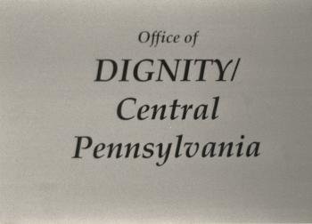 Office sign at "the Blessing of the Office of Dignity/Central PA" - March 18, 1990