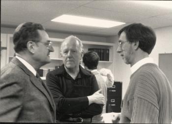 Three members talking at "the Blessing of the Office of Dignity/Central PA" - March 18, 1990