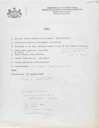 Governor's Council for Sexual Minorities Meeting Agenda and Minutes - September 1978