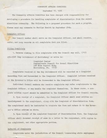 Community Affairs Committee Community Proposal - September 17, 1977