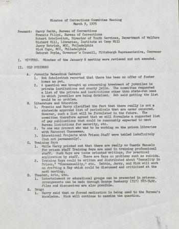 Corrections Subcommittee Meeting Minutes - March 9, 1976