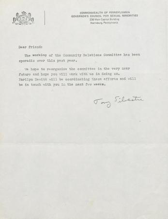 Letter from Anthony ''Tony'' Silvestre - circa 1977