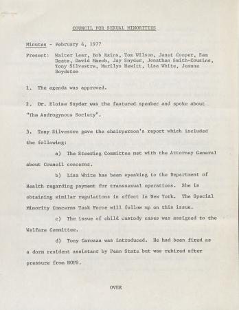 Governor's Council for Sexual Minorities Meeting Minutes - February 4, 1977