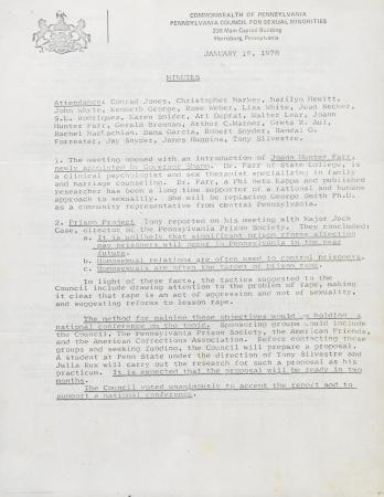 Governor's Council for Sexual Minorities Meeting Minutes - January 19, 1978