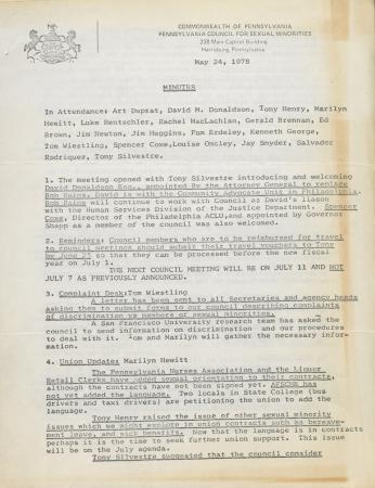 Governor's Council for Sexual Minorities Meeting Minutes - May 24, 1978