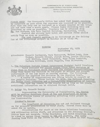 Governor's Council for Sexual Minorities Meeting Minutes - September 10, 1979