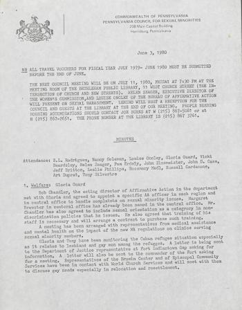 Governor's Council for Sexual Minorities Meeting Minutes - June 3, 1980