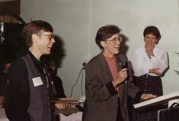 Jude Sharp (Left) and Lorraine Kujawa (right) at the First Community Recognition Banquet - circa 1992