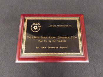 Special Appreciation Plaque for the Alberta Hamm Student Government  Office 