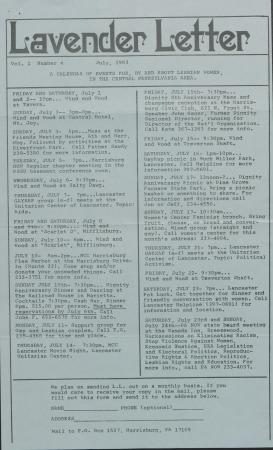 Lavender Letter (Harrisburg, PA) - July 1983