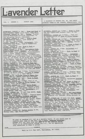 Lavender Letter (Harrisburg, Pa) - August 1983