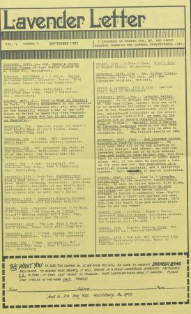 Lavender Letter (Harrisburg, PA) - September 1983