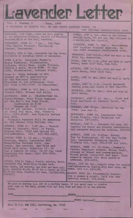 Lavender Letter (Harrisburg, PA) - June 1983