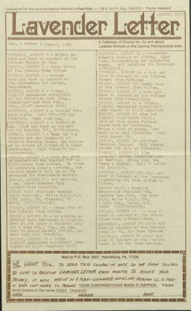 Lavender Letter (Harrisburg, PA) - August 1984
