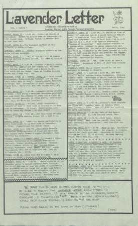 Lavender Letter (Harrisburg, PA) - April 1985