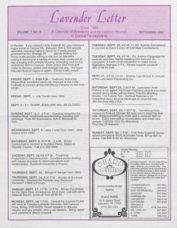 Lavender Letter (Harrisburg, PA) - September 1989