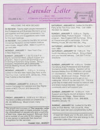 Lavender Letter (Harrisburg, PA) - January 1990