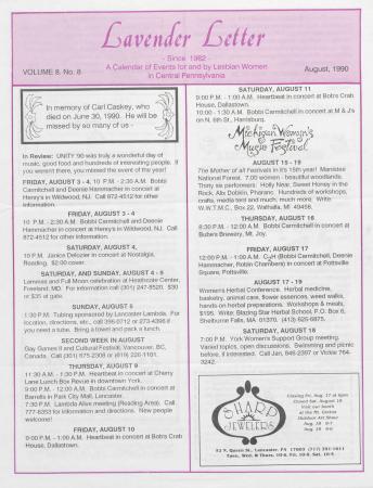 Lavender Letter (Harrisburg, PA) - August 1990