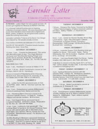 Lavender Letter (Harrisburg, PA) - December 1990